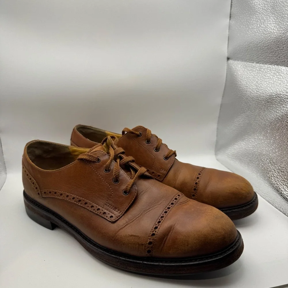 Polo Ralph Lauren Mens Tan Leather Cap Toe Brogue Oxford Shoes AAM18481 Size 10D